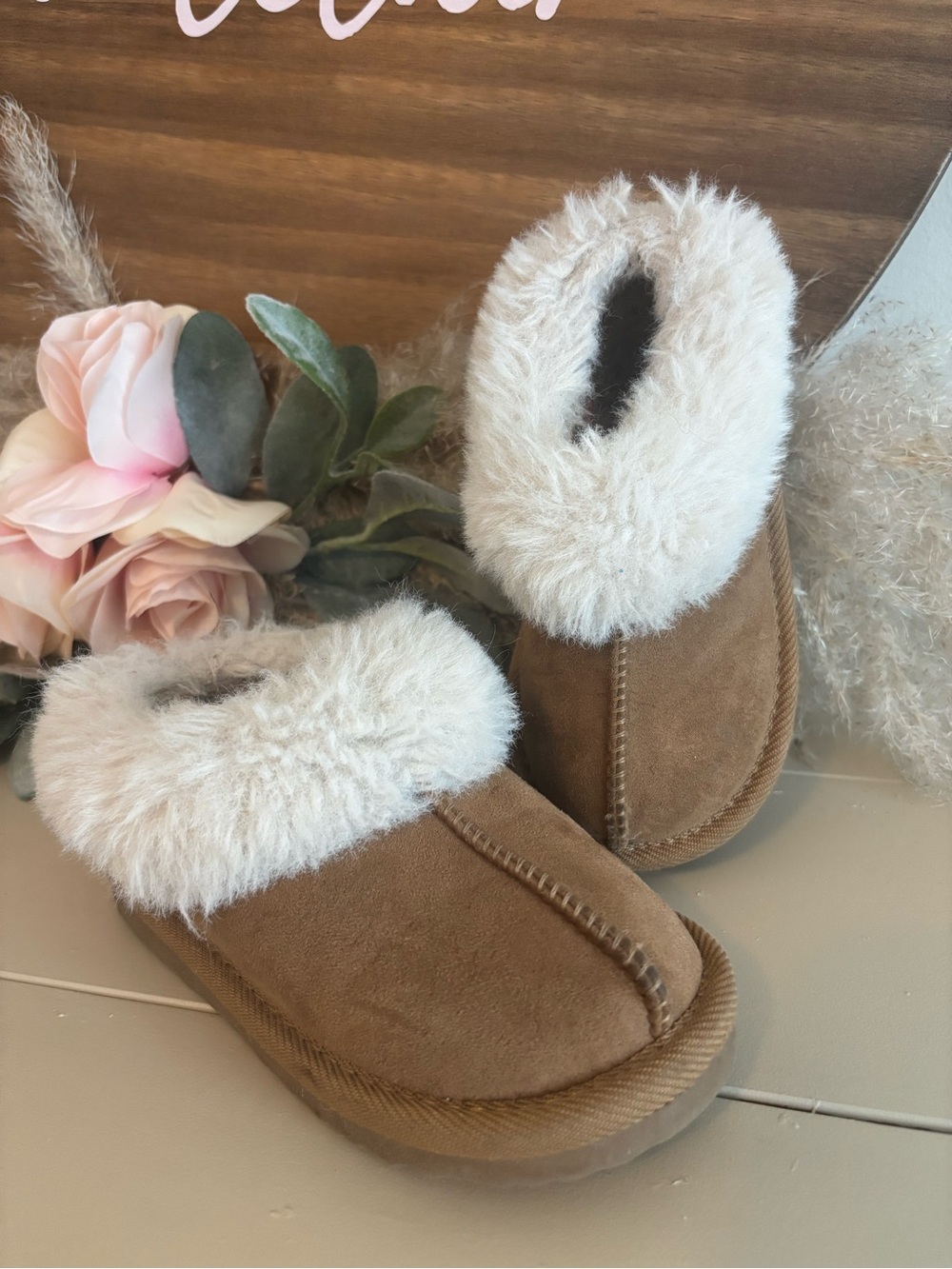Faux Fur Brown Suede Slippers